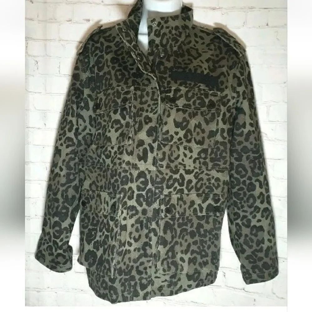 NEW Avec Les Filles by Anthropologie Olive Leopard Print Cargo Jacket Sz.S $175
